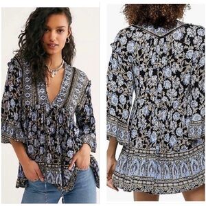 Anthropologie Rose & Thyme Sz S Bohemian Floral Tunic Tie Top Boho